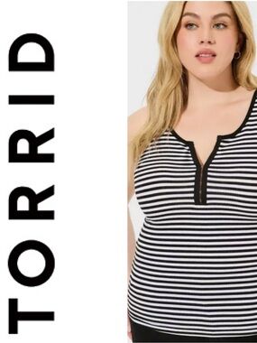 TORRID Super Soft Rib Hook And Eye Tank Top Black White Stripes Size 0/L